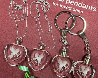 Crystal Necklace & Keychain Set – "I Love You" Heart Pendant with Elegant Faceted Edge Design