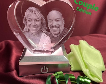 Custom Couple Crystal: 3D Heart Engraving with Photos – Celebrate Love with a Timeless Keepsake