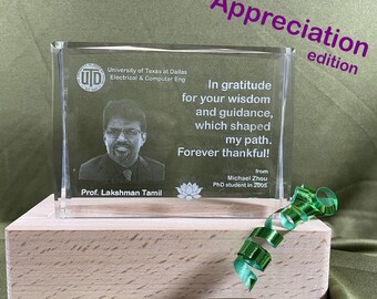 Custom Appreciation Gift: 3D Crystal Engraving with Photo & Text – Forever Grateful, Dear Professor!