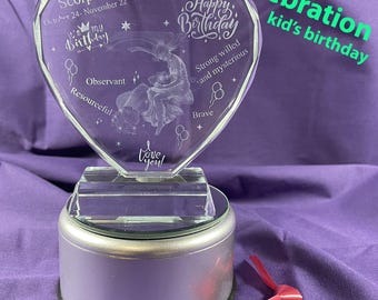 Kid's Birthday Gift: Love-Heart Crystal Constellation Engraving Rotating Music Box Keepsake