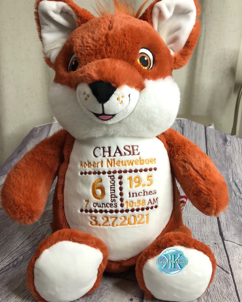 Birth Announcement Stuffed Animal Embroidered Personalized Etsy