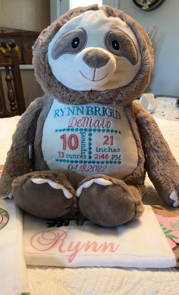 Birth Announcement Stuffed Animal Embroidered Personalized Etsy
