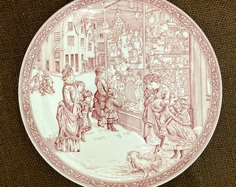 Vintage Spode 1998 Victorian Annual Christmas Plate Window Shopping #4 red and white 8 1/4”
