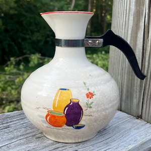 Vintage 1930’s Paden City Pottery Deco Style Carafe, Bakelite Handle, Tea or Coffee Pot Over Proof Bak-Serve crazed & stained