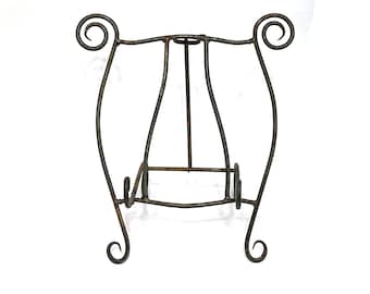 Large Vintage Wrought Iron Display Stand Tabletop Easel Book Cookbook Plate Art Stand 13 1/4” tall