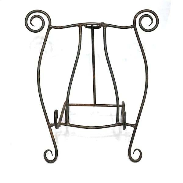 Large Vintage Wrought Iron Display Stand Tabletop Easel Book Cookbook Plate Art Stand 13 1/4” tall