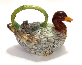 Sweet Vintage Ceramic Duck Pitcher Majolica Style Made In Italy for Neiman Marcus