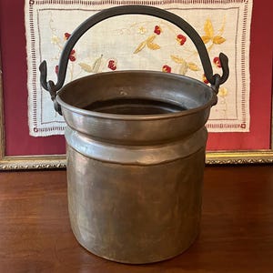 Antique Copper Kettle with Wrought Iron Handle, about 10” by 10”
