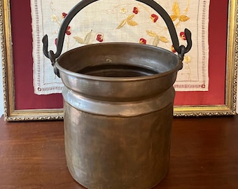 Antique Copper Kettle with Wrought Iron Handle, about 10” by 10”