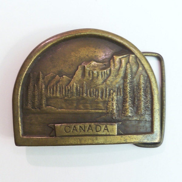 CANADA Belt Buckle in 1976 Indiana metaal ambachtelijke Vintage bergen landschap scène