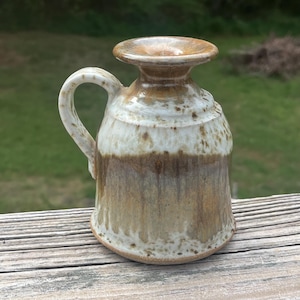 Vintage Greg Olson Signed California Studio Pottery Bud Vase,  4.5" Stoneware Weed Pot with Drip Glaze, Earthy Small Ceramic Jug