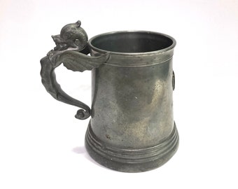 Vintage 1943 Dragon Griffin Pewter Tankard Mug with Glass Bottom Dartmouth College Emblem