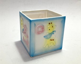 Adorable Vintage Ceramic Baby Block Planter Baby Shower Planter Vase Centerpiece Keepsake Gift animals & pastel colors