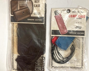 Lot of 2 Vintage Arrow Leatherworking Kits Comb Case and Six Hook Key Case unopened packages leather 1960’s