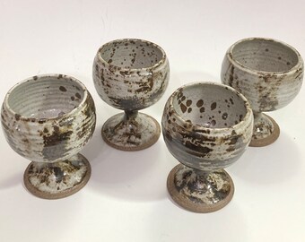 Set of 4 Vintage Speckled Studio Art Pottery Goblets