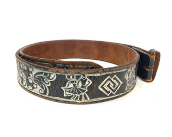 Vintage Leather Embossed Square Dancing Belt - Etsy display picture 1