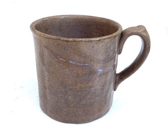 Primitive Antique Pottery Stoneware Mug With Relief Pattern possibly a wheat pattern Rare