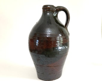 Antique Variegated Brown Salt Glaze Stoneware Primitive Beehive Whiskey Jug Crock