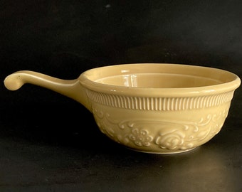 Vintage TST Taylor Smith Oven Serve Ware Handle Casserole Bowl in Butternut Yellow Mid Century Ceramic