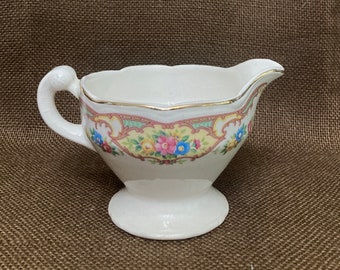 Vintage Mount Clemens Mildred Footed Creamer Small Pitcher Floral with Gold Trim 1930s