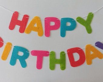 felt colourful happy birthday banner, birthday banner, party garland.