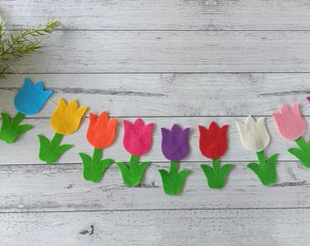 felt tulip flower garland, tulip felt bunting, girls room decor