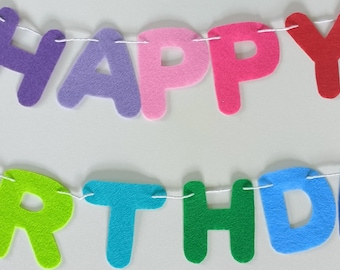 felt happy birthday banner, birthday garland, kids birthday party garland, birthday decorations.