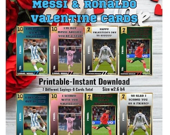 Cartes de Saint-Valentin Messi et Ronaldo, imprimables, téléchargement immédiat, Saint-Valentin en classe