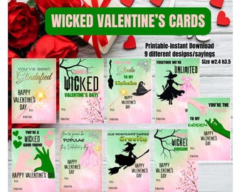 Wicked Valentine Cards, Classroom Valentine’s, Printable, Instant download