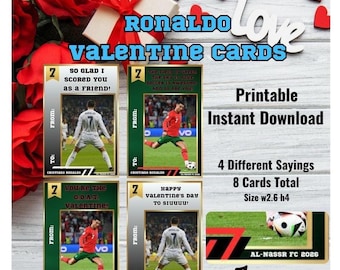 Cartes de Saint-Valentin Ronaldo, imprimables, téléchargement immédiat, Saint-Valentin en classe