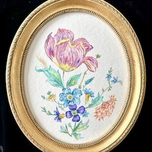 Watercolor and ink “ Nostalgia” Oval frame
