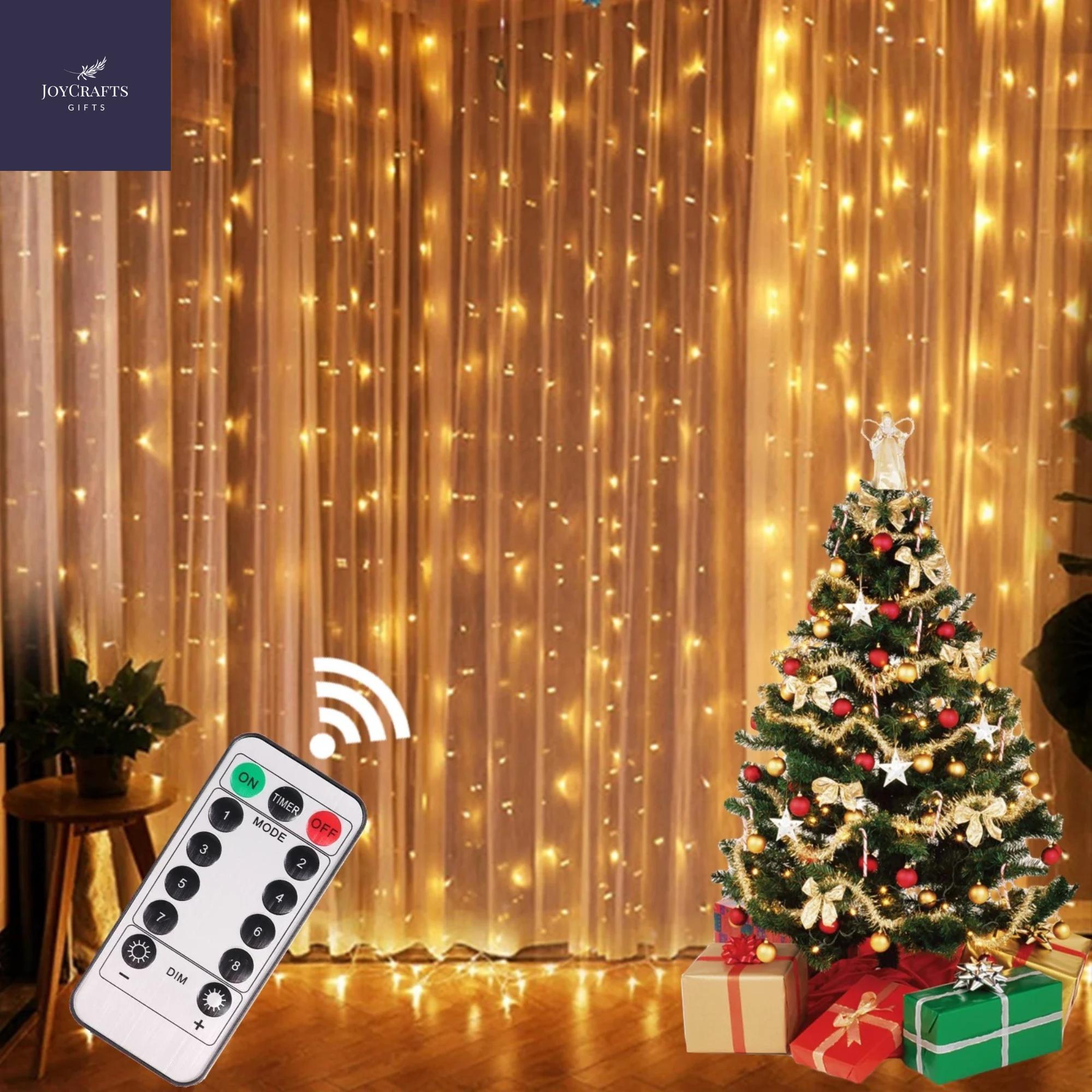 Remote-controlled LED Christmas Curtain Lights Warm White String Lights