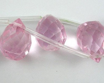 Pink Quartz Faceted Glass Briolette Teardrops, 12x9mm - 2 pcs