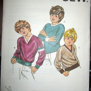 1031 Kwik Sew Pattern Boys Girls Size  4 - 5 - 6   pullover, V Neck, Crewneck, Long Raglan Sleeve
