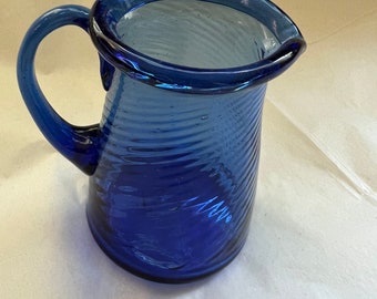 Tiny Vintage Pilgrim Swirl Optic Pitcher Cobalt Blue