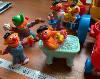 11 Vintage Toy Muppet Figures and Trucks, School Bus, Bathtub