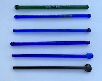 Six Cobalt Emerald Black Glass Stir Sticks Bar Restaurant Detroit New York Washington, DC. Free Domestic Shipping