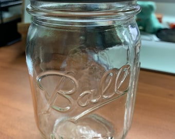 Ball Jar with Gray Metal Ring and Glass Insert. Free Domestic Shipping