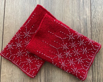 Beaded hand knitted arm warmers
