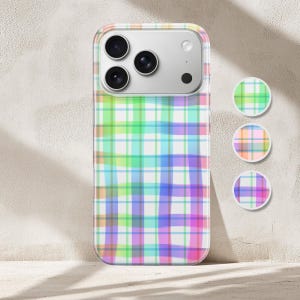 Funda para teléfono a cuadros arcoíris pastel, funda colorida a cuadros para iPhone, Samsung, Pixel