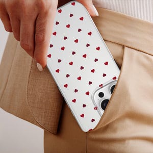 Transparent Red Hearts Phone Case Hearts Pattern Cover for  iPhone 16 Pro, 15, 14, 13, 12 Samsung S25, S24, A16, A26, A36, A55, Pixel 9,