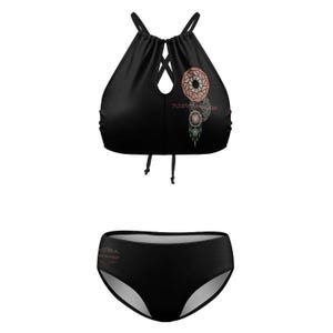 Ruby Raccoon Dreams - Women's Two piece Swimsuit with High Neck Halter Top