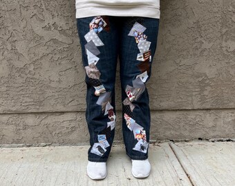 Trend Temper Jeans fashion upcycledjeans upcycledfashion lifestyle handmade oneofakind sewing reworked denim slow fashion vintage fashion
