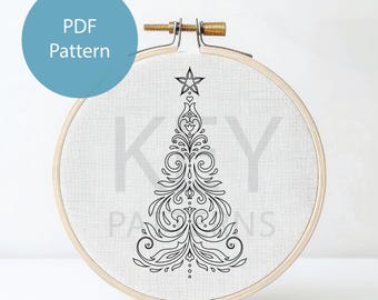Kerstborduurpatroon, instant digitale download, kerstboom