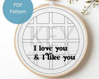 Parks and Rec-borduurwerk, digitale download, I Love You I Like You, wafelpatroon