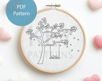 PDF-borduurpatroon tortelduifjes, instant digitale download, Valentijnsdag