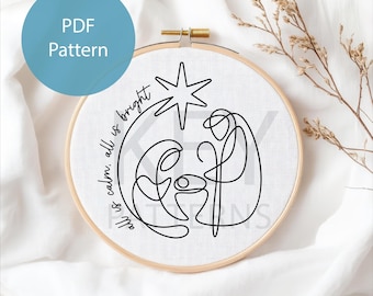 PDF-patroon kerstborduurwerk, instant digitale download, kerststal met tekst