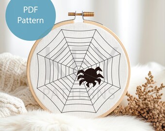 Halloween-borduurpatroon, digitale download, spin in het web