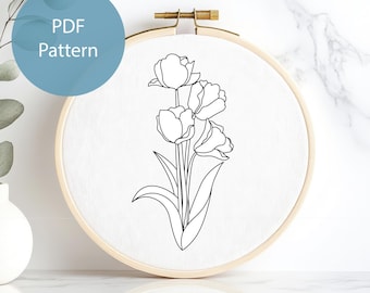 Borduurpatroon tulpen, direct downloaden, bloemenpatroon