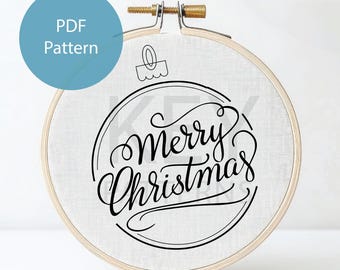 Kerstborduurpatroon, instant digitale download, vrolijk kerstfeest-tekstornament